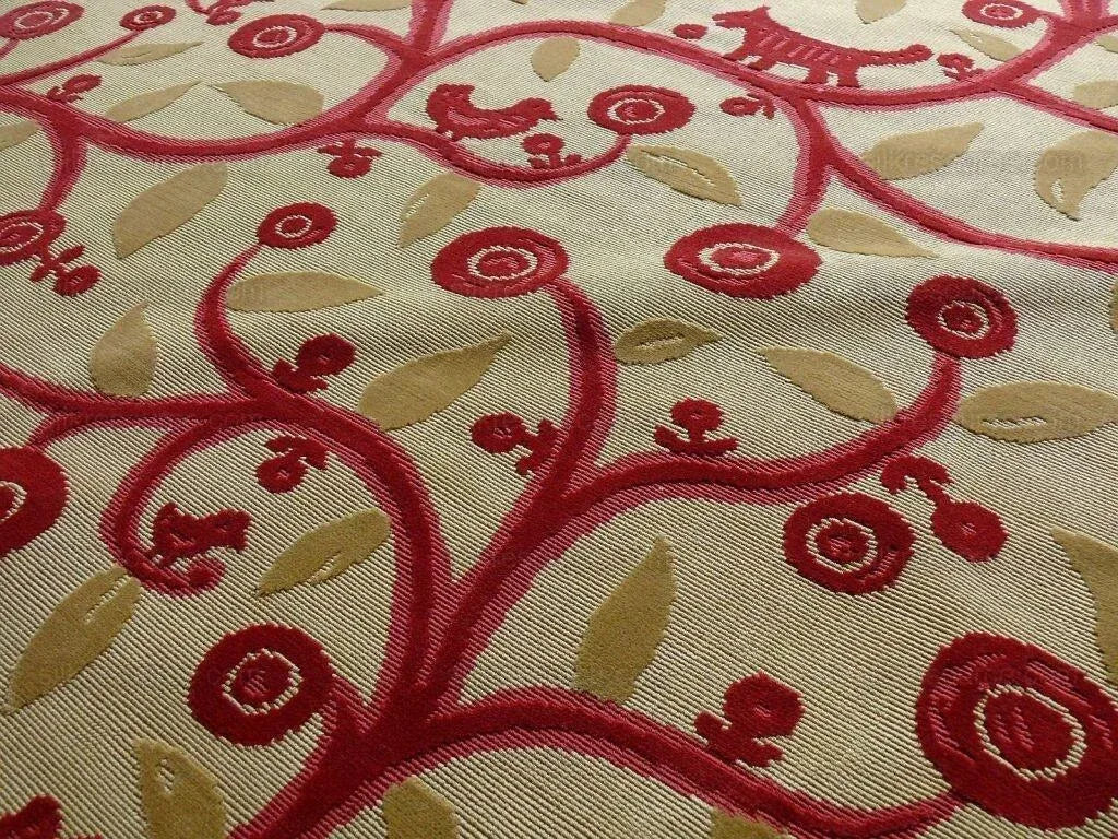 Clarence House La Jungle Cut Velvet Dog Rooster Birds In Red Bty