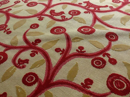 Clarence House La Jungle Cut Velvet Dog Rooster Birds In Red Bty