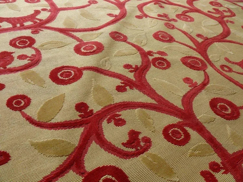 Clarence House La Jungle Cut Velvet Dog Rooster Birds In Red Bty