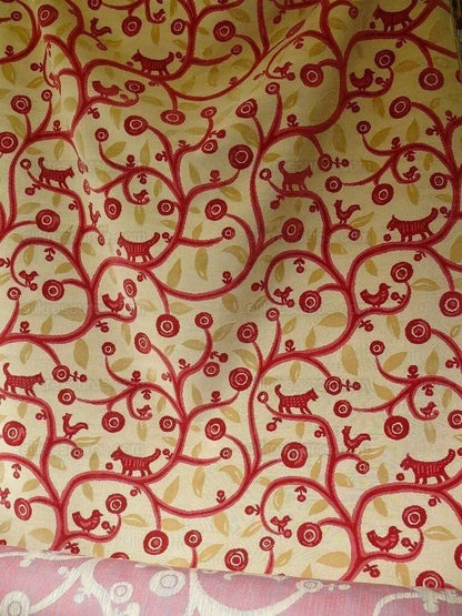 Clarence House La Jungle Cut Velvet Dog Rooster Birds In Red Bty