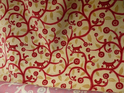 Clarence House La Jungle Cut Velvet Dog Rooster Birds In Red Bty