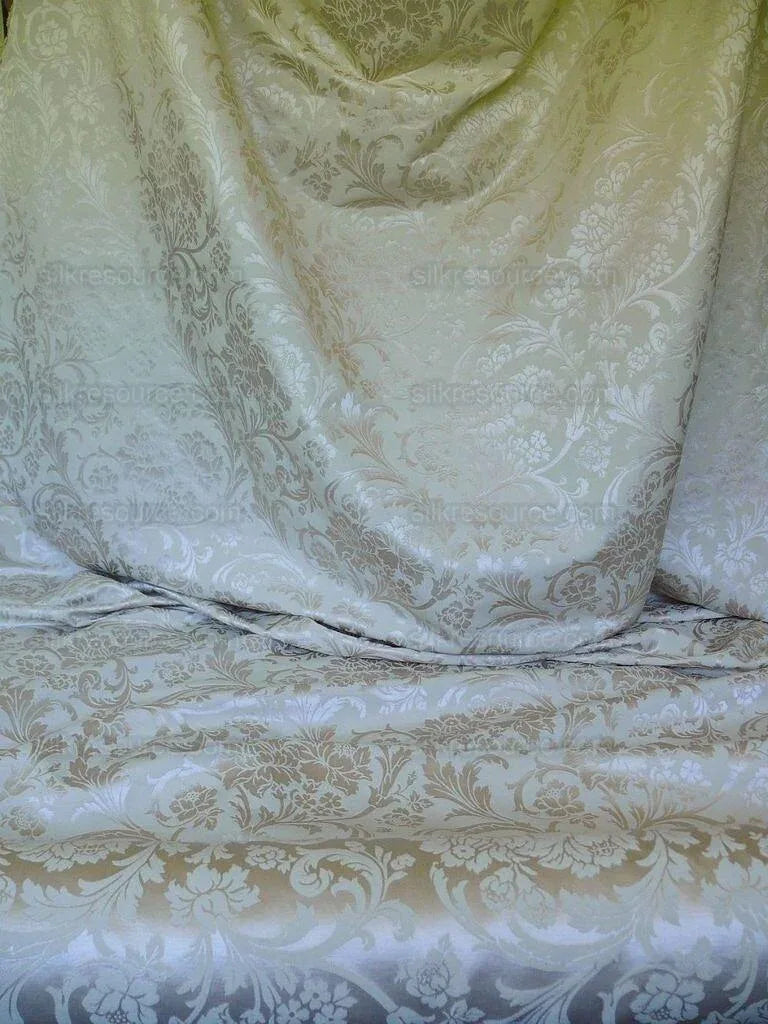 Kravet Art Nouveau Botanic Scroll Peony Acanthus Vine William Morris Beige Tan Damask Cotton