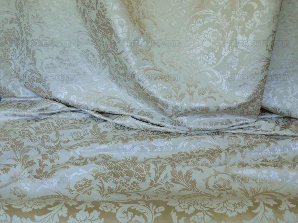 Kravet Art Nouveau Botanic Scroll Peony Acanthus Vine William Morris Beige Tan Damask Cotton