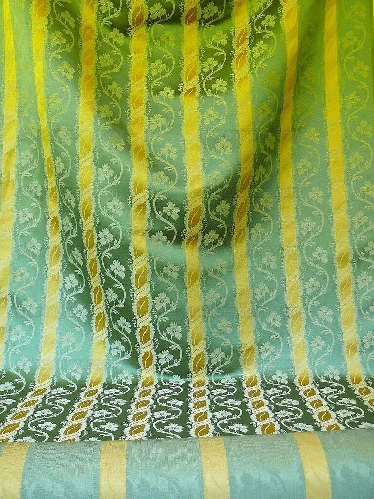 Clarence House Rich Silk Linen Green Gold Floral Stripe Art Nouveau Bty