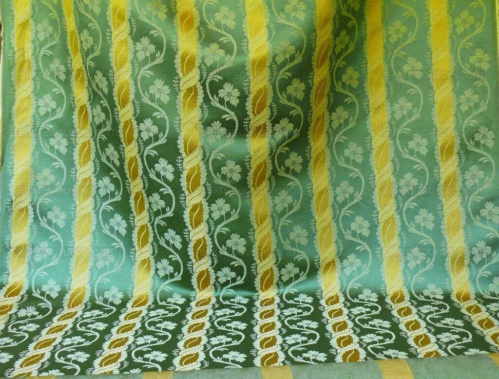 Clarence House Rich Silk Linen Green Gold Floral Stripe Art Nouveau Bty