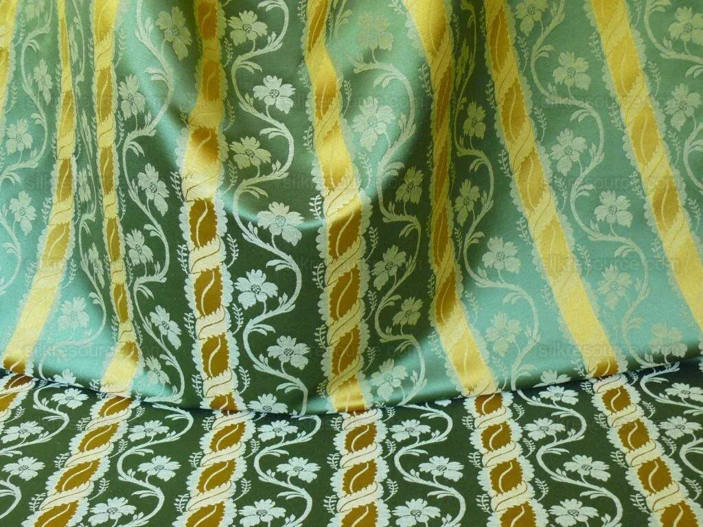 Clarence House Rich Silk Linen Green Gold Floral Stripe Art Nouveau Bty