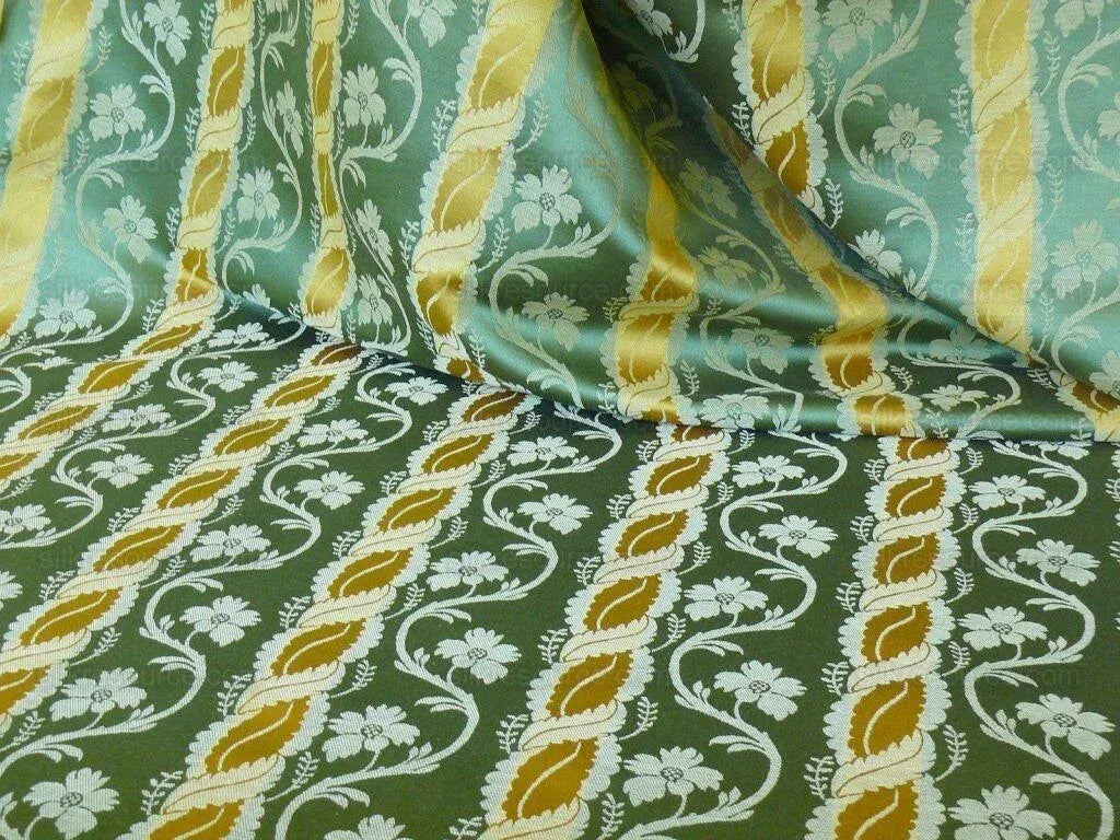 Clarence House Rich Silk Linen Green Gold Floral Stripe Art Nouveau Bty