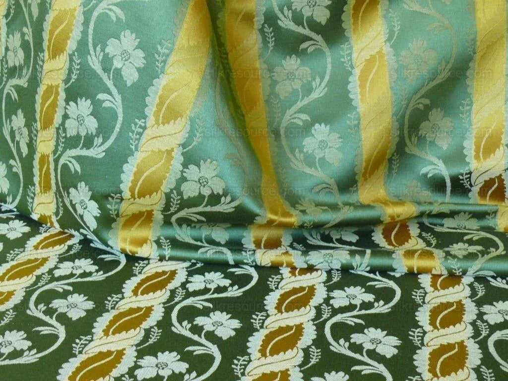 Clarence House Rich Silk Linen Green Gold Floral Stripe Art Nouveau Bty