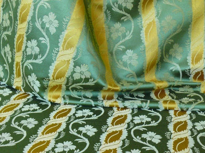 Clarence House Rich Silk Linen Green Gold Floral Stripe Art Nouveau Bty