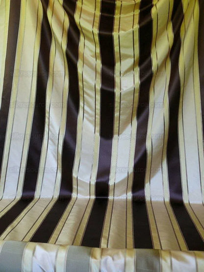 Scalamandre 100% Silk Satin Stripe Deep Chocolate Champagne Brown Cream White