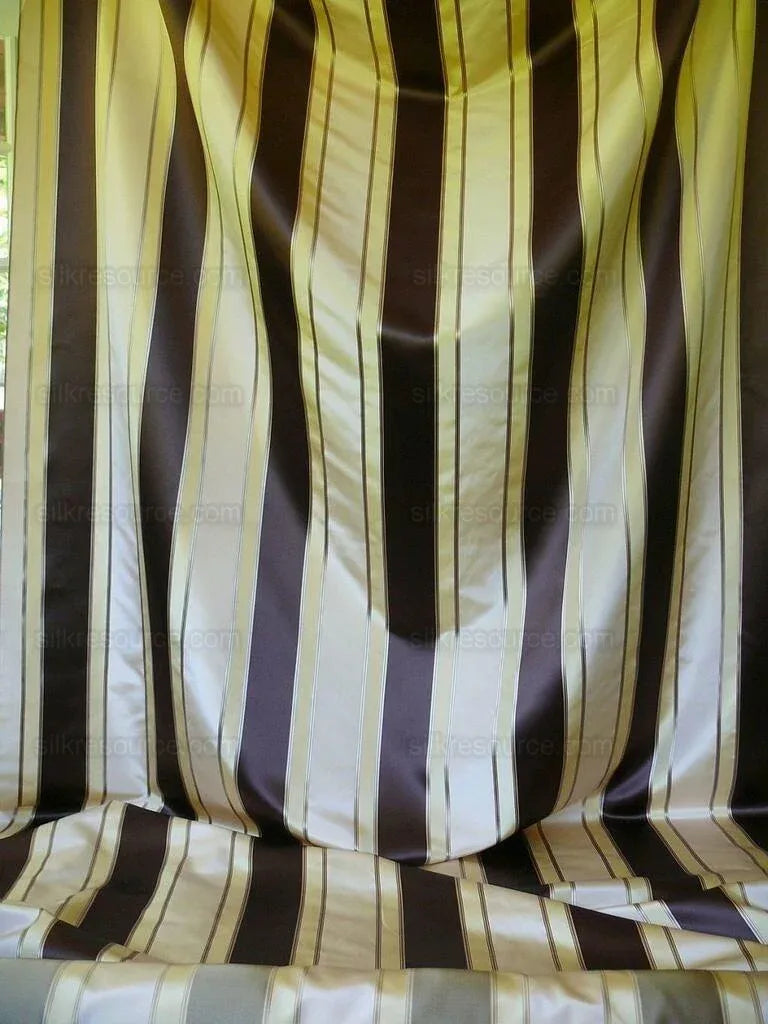 Scalamandre 100% Silk Satin Stripe Deep Chocolate Champagne Brown Cream White