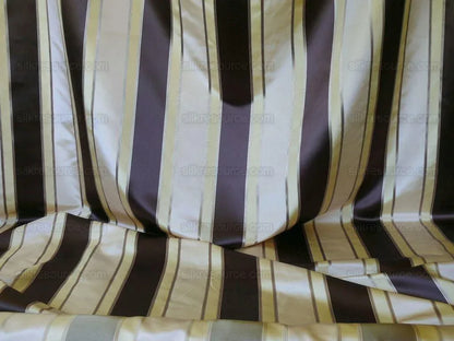 Scalamandre 100% Silk Satin Stripe Deep Chocolate Champagne Brown Cream White