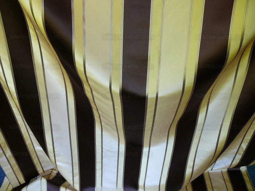 Scalamandre 100% Silk Satin Stripe Deep Chocolate Champagne Brown Cream White