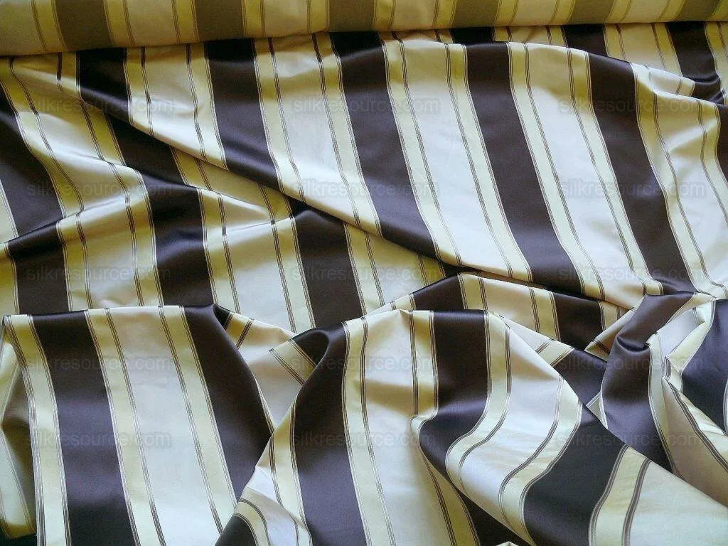 Scalamandre 100% Silk Satin Stripe Deep Chocolate Champagne Brown Cream White