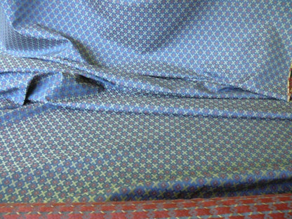 Scalamandre St German Blue Gold Red Lattice Woven Bty