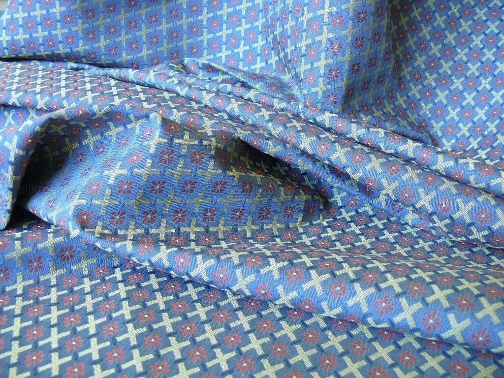 Scalamandre St German Blue Gold Red Lattice Woven Bty