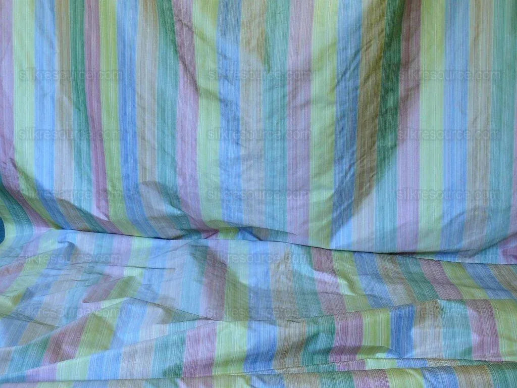 By yard Clarence House 100% Silk Strie Taffeta Rainbow Pastel Color