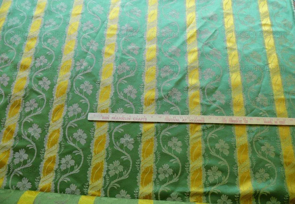 Clarence House Rich Silk Linen Green Gold Floral Stripe Art Nouveau Bty
