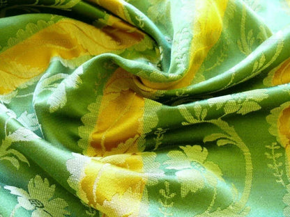 Clarence House Rich Silk Linen Green Gold Floral Stripe Art Nouveau Bty