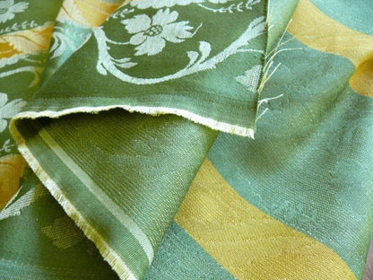 Clarence House Rich Silk Linen Green Gold Floral Stripe Art Nouveau Bty