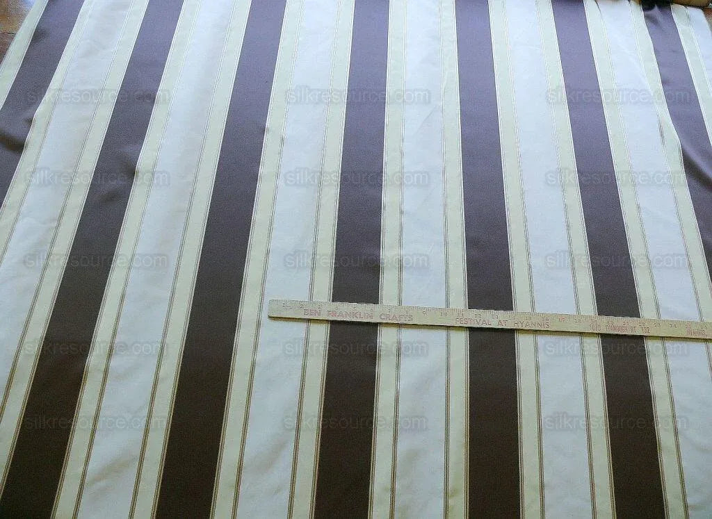 Scalamandre 100% Silk Satin Stripe Deep Chocolate Champagne Brown Cream White