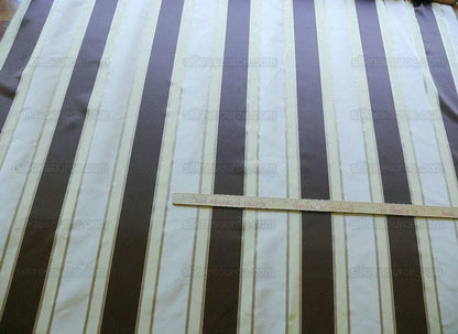 Scalamandre 100% Silk Satin Stripe Deep Chocolate Champagne Brown Cream White