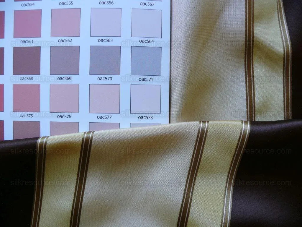 Scalamandre 100% Silk Satin Stripe Deep Chocolate Champagne Brown Cream White