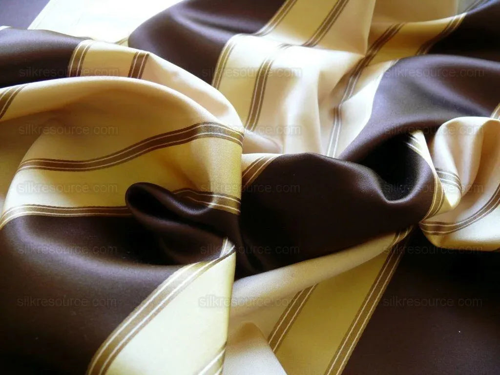 Scalamandre 100% Silk Satin Stripe Deep Chocolate Champagne Brown Cream White