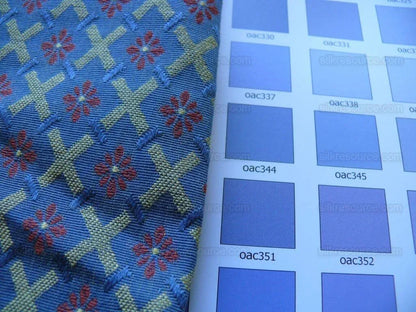 Scalamandre St German Blue Gold Red Lattice Woven Bty