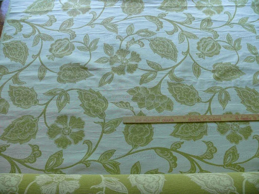 High-End Fennel Green Jacobean Lotus Flower Linen Blend Heavy Tapestry - Reversible