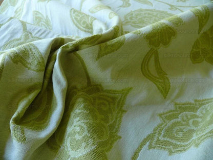 High-End Fennel Green Jacobean Lotus Flower Linen Blend Heavy Tapestry - Reversible