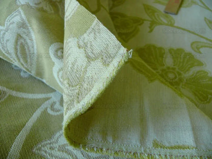 High-End Fennel Green Jacobean Lotus Flower Linen Blend Heavy Tapestry - Reversible