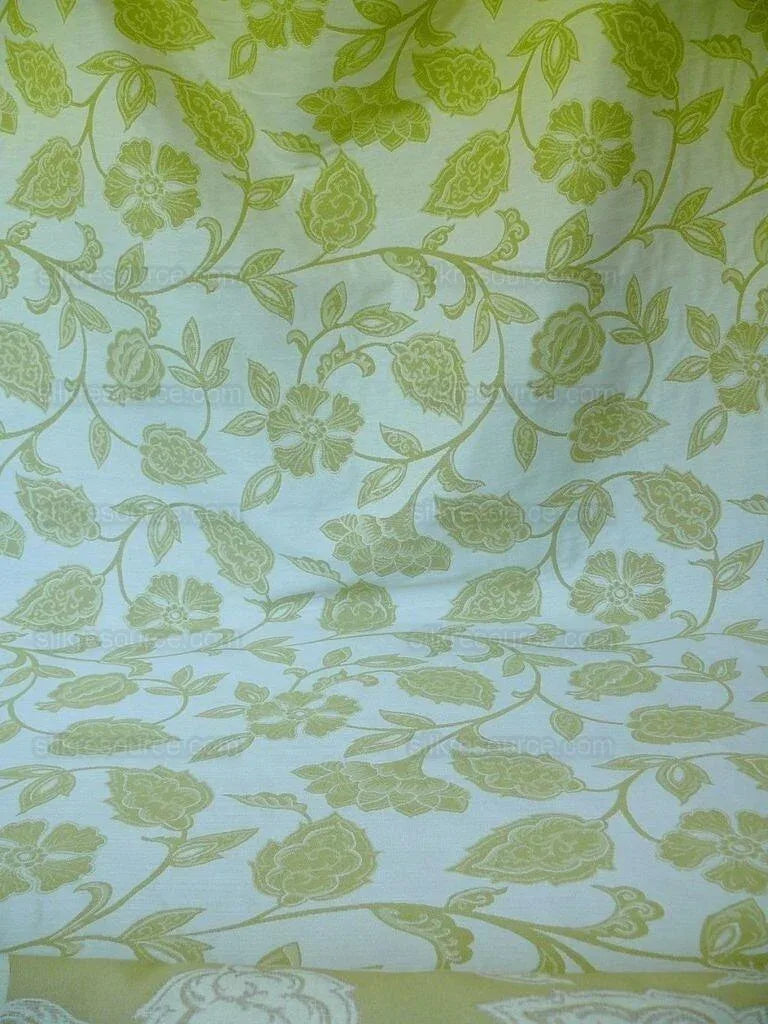 High-End Fennel Green Jacobean Lotus Flower Linen Blend Heavy Tapestry - Reversible