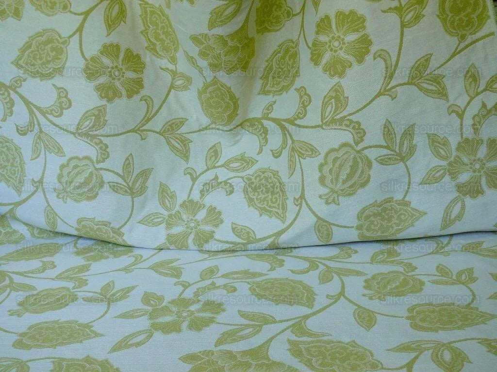 High-End Fennel Green Jacobean Lotus Flower Linen Blend Heavy Tapestry - Reversible