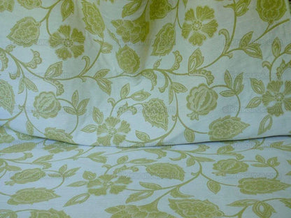 High-End Fennel Green Jacobean Lotus Flower Linen Blend Heavy Tapestry - Reversible