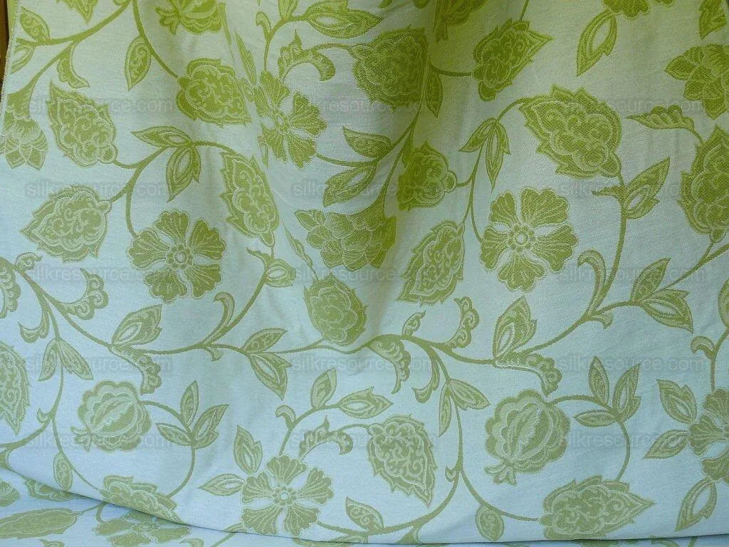 High-End Fennel Green Jacobean Lotus Flower Linen Blend Heavy Tapestry - Reversible
