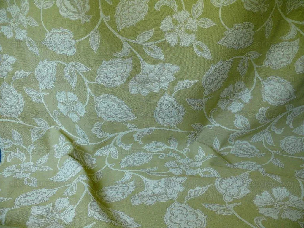 High-End Fennel Green Jacobean Lotus Flower Linen Blend Heavy Tapestry - Reversible