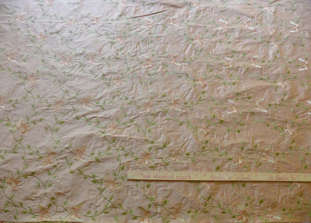 Fabricut 100% Silk Butterfly Trellis Copper Bronze &amp; Peach 1.1y