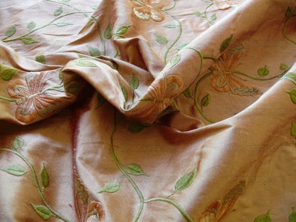 Fabricut 100% Silk Butterfly Trellis Copper Bronze &amp; Peach 1.1y