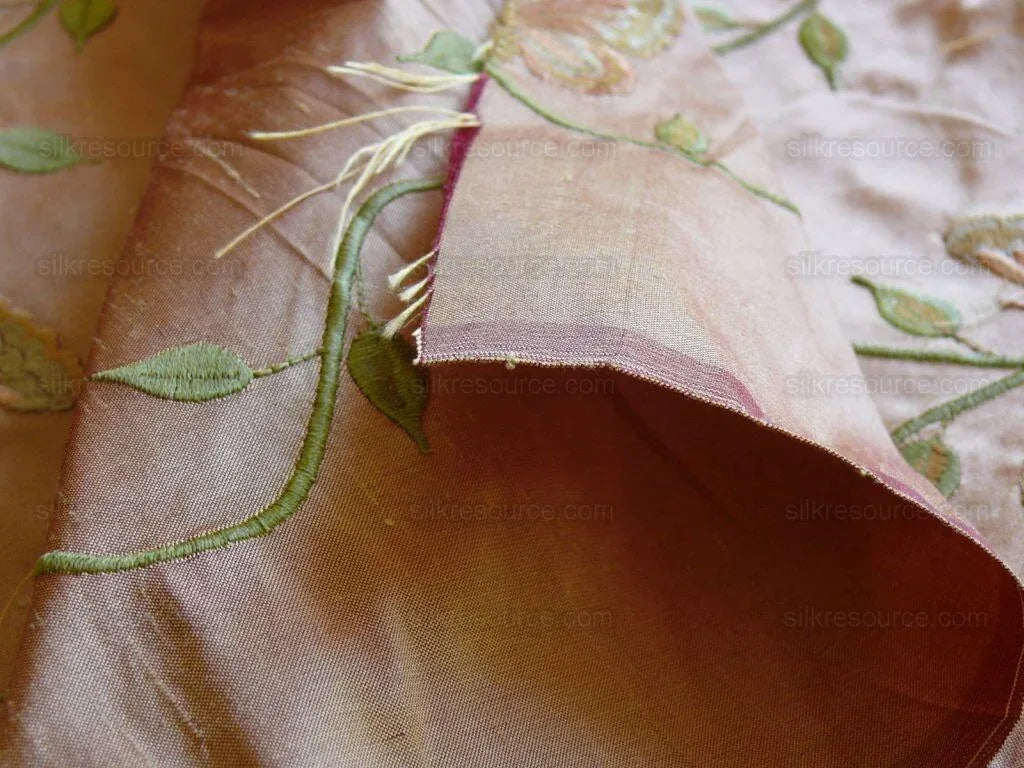 Fabricut 100% Silk Butterfly Trellis Copper Bronze &amp; Peach 1.1y