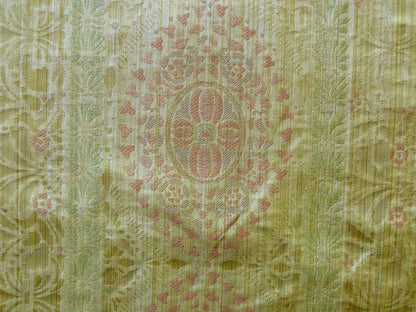 By Yard Fabricut Medallion 100% Silk Stripe In Jasmine Yellow &amp; Pink Green Gold Strie