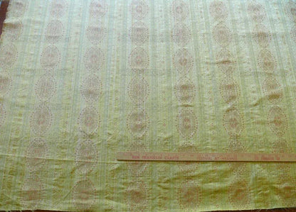 By Yard Fabricut Medallion 100% Silk Stripe In Jasmine Yellow &amp; Pink Green Gold Strie