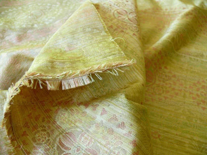 By Yard Fabricut Medallion 100% Silk Stripe In Jasmine Yellow &amp; Pink Green Gold Strie