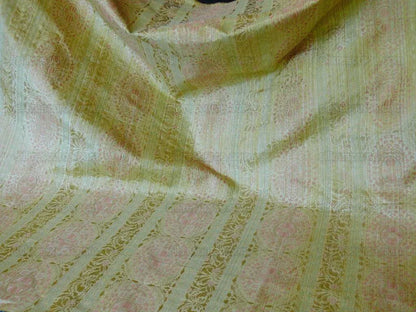 By Yard Fabricut Medallion 100% Silk Stripe In Jasmine Yellow &amp; Pink Green Gold Strie
