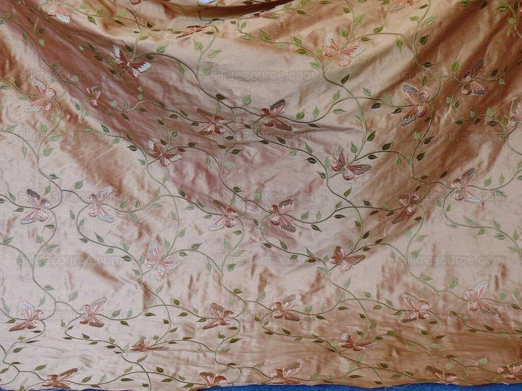 Fabricut 100% Silk Butterfly Trellis Copper Bronze &amp; Peach 1.1y