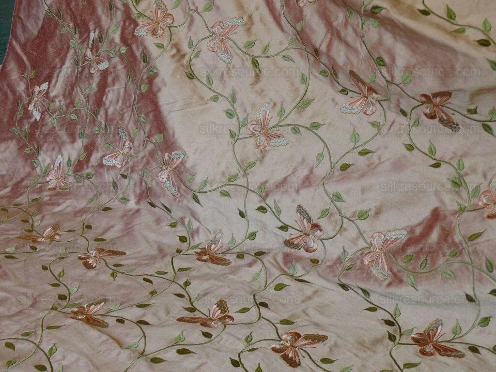 Fabricut 100% Silk Butterfly Trellis Copper Bronze &amp; Peach 1.1y