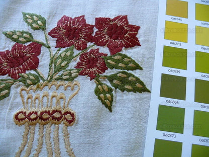 Fabricut Quilvio Embroidered Linen/cotton Red Bouquet On Nat Bty