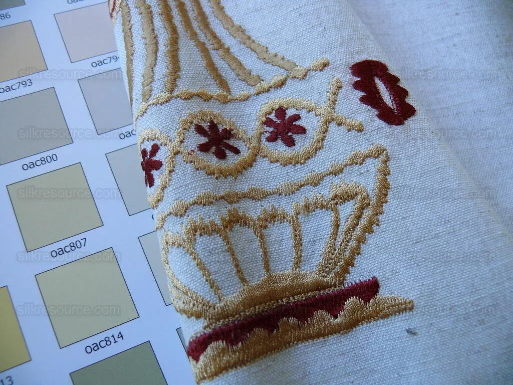 Fabricut Quilvio Embroidered Linen/cotton Red Bouquet On Nat Bty