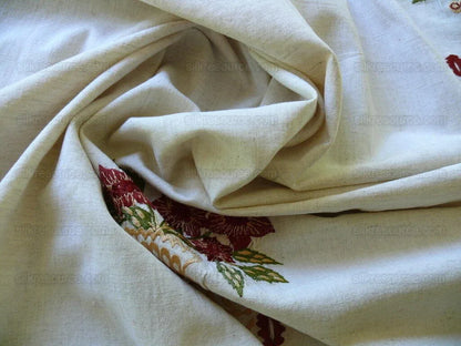 Fabricut Quilvio Embroidered Linen/cotton Red Bouquet On Nat Bty