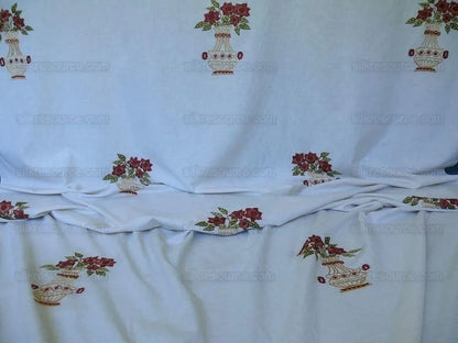 Fabricut Quilvio Embroidered Linen/cotton Red Bouquet On Nat Bty